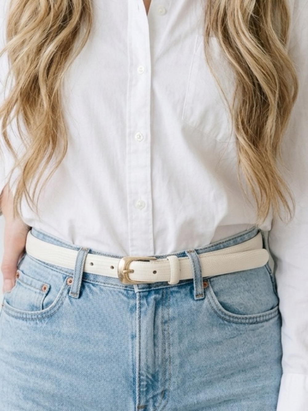 vintage Lauren Ralph Lauren white lizard-embossed texture leather belt
